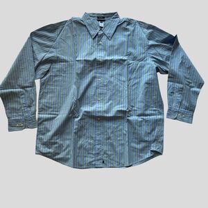 GAP | MEN BUTTON UP | SIZE: XL | RELAXED FIT | BLUE WITH LIME GREEN STRIPES |